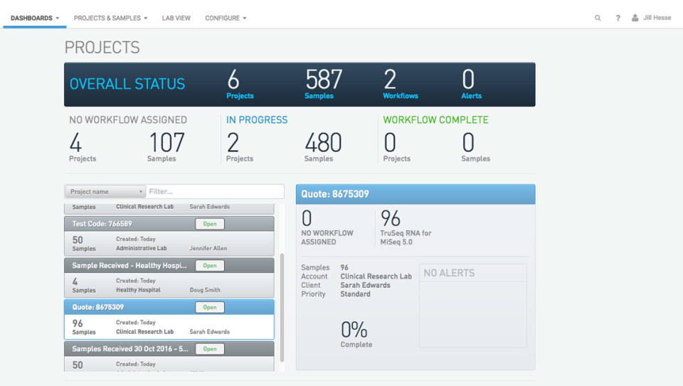 screenshot of BaseSpace Clarity LIMS